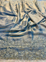 Premium Fendy Satin Saree with All-Over Sequence Embroidery Work & Running Blouse