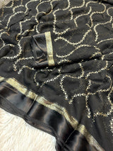 Pure Viscose Georgette Saree with Zari & Sequins Jaal Work and Satin Patta Border