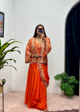 Ready-to-Wear Chinon Drape Saree with Fully Embroidered Koti and Stitched Blouse