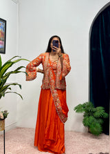 Ready-to-Wear Chinon Drape Saree with Fully Embroidered Koti and Stitched Blouse