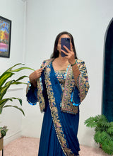 Ready-to-Wear Chinon Drape Saree with Fully Embroidered Koti and Stitched Blouse