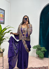 Ready-to-Wear Chinon Drape Saree with Fully Embroidered Koti and Stitched Blouse