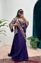 Ready-to-Wear Chinon Drape Saree with Fully Embroidered Koti and Stitched Blouse