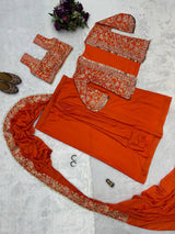 Ready-to-Wear Chinon Drape Saree with Fully Embroidered Koti and Stitched Blouse