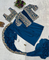Ready-to-Wear Chinon Drape Saree with Fully Embroidered Koti and Stitched Blouse