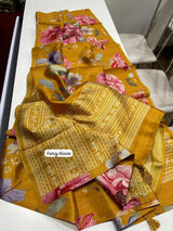 Premium Semi Desi Tussar Saree with Floral Digital Prints & Kalamkari Pallu