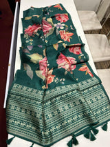 Premium Semi Desi Tussar Saree with Floral Digital Prints & Kalamkari Pallu