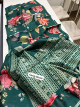 Premium Semi Desi Tussar Saree with Floral Digital Prints & Kalamkari Pallu