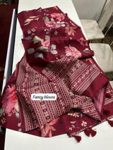 Premium Semi Desi Tussar Saree with Floral Digital Prints & Kalamkari Pallu