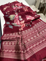 Premium Semi Desi Tussar Saree with Floral Digital Prints & Kalamkari Pallu