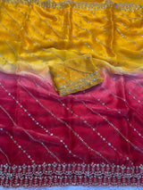 "Luxury Dual-Tone Space Silk Saree with Fancy Sequin & Multi-Thread Embroidery Work"