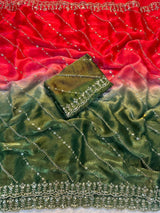 "Luxury Dual-Tone Space Silk Saree with Fancy Sequin & Multi-Thread Embroidery Work"