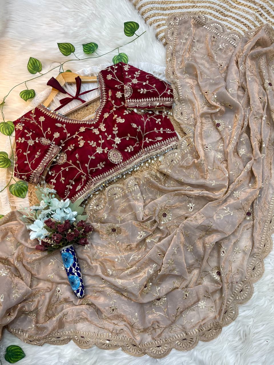 Premium Fendy Satin Silk Saree with 3mm Sequin Embroidery & Cutwork Border | Designer Party Wear