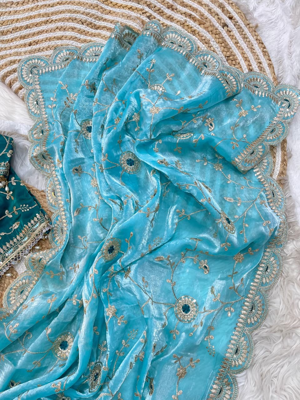 Premium Fendy Satin Silk Saree with 3mm Sequin Embroidery & Cutwork Border | Designer Party Wear