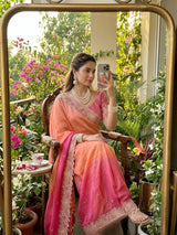 Designer Fendy Satin Saree with Embroidered Thread Work Border & Stitched Blouse