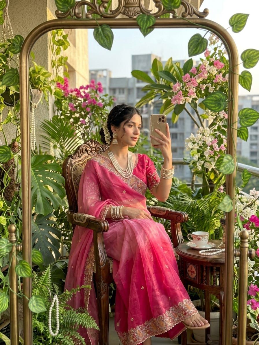 Designer Fendy Satin Saree with Embroidered Thread Work Border & Stitched Blouse