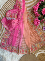 Designer Fendy Satin Saree with Embroidered Thread Work Border & Stitched Blouse
