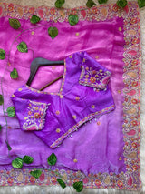 Designer Fendy Satin Saree with Embroidered Thread Work Border & Stitched Blouse