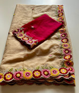 Pure Soft Rangoli Silk Saree with Floral Embroidery Thread Work Contrast Blouse