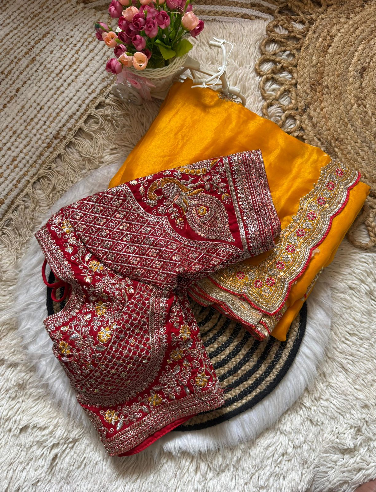Premium Space Silk Saree with Multi Sequence & Thread Embroidery Designer Blouse
