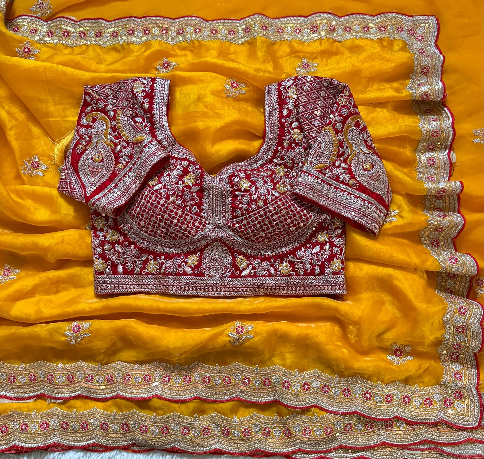 Premium Space Silk Saree with Multi Sequence & Thread Embroidery Designer Blouse