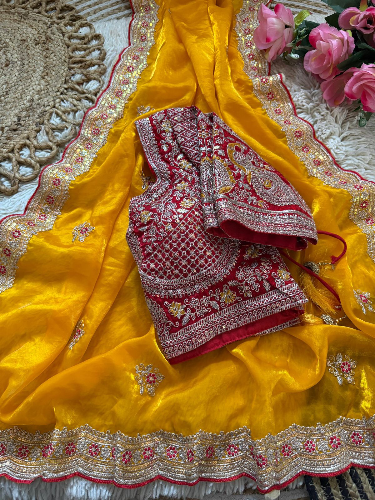 Premium Space Silk Saree with Multi Sequence & Thread Embroidery Designer Blouse