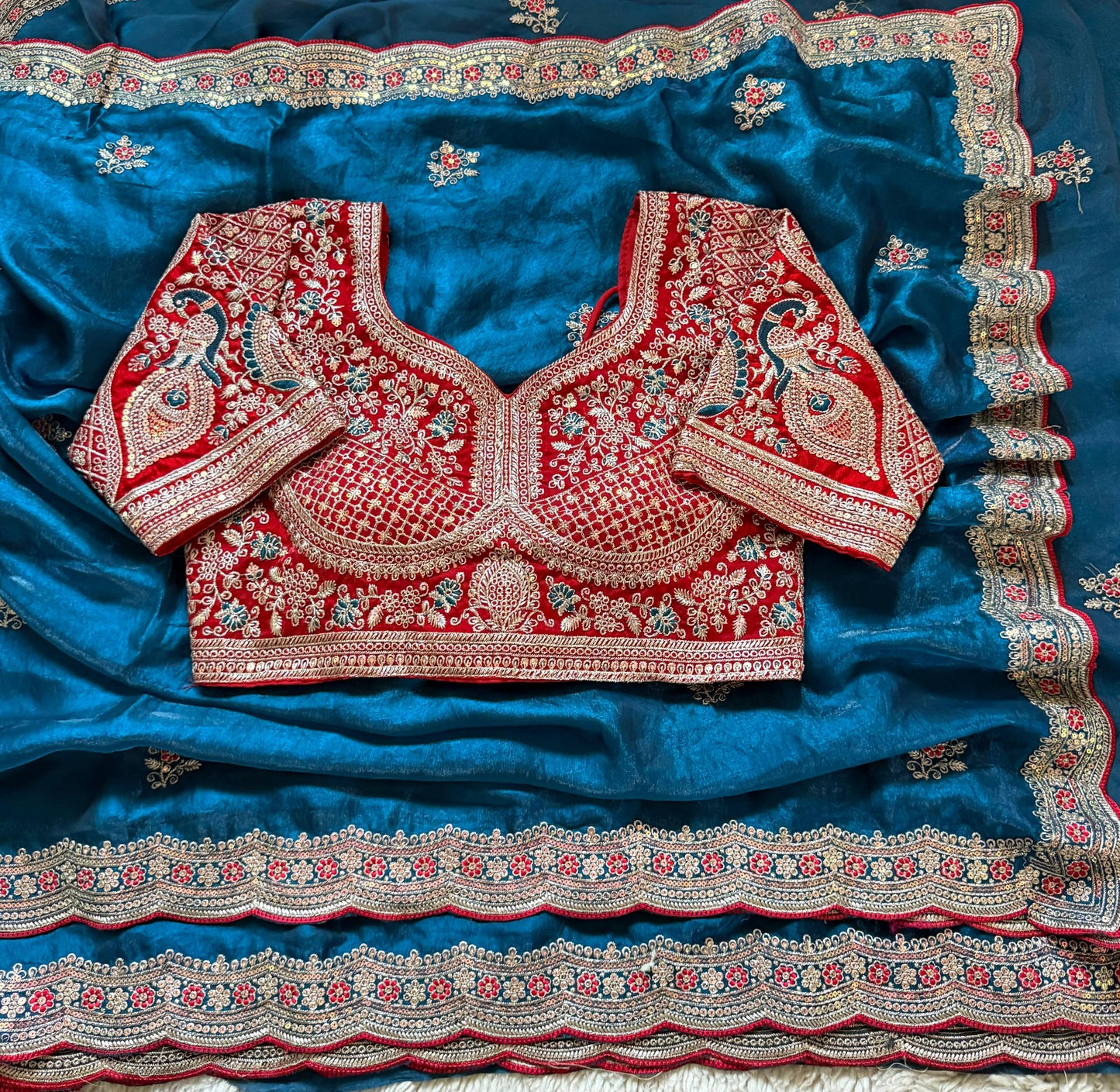 Premium Space Silk Saree with Multi Sequence & Thread Embroidery Designer Blouse