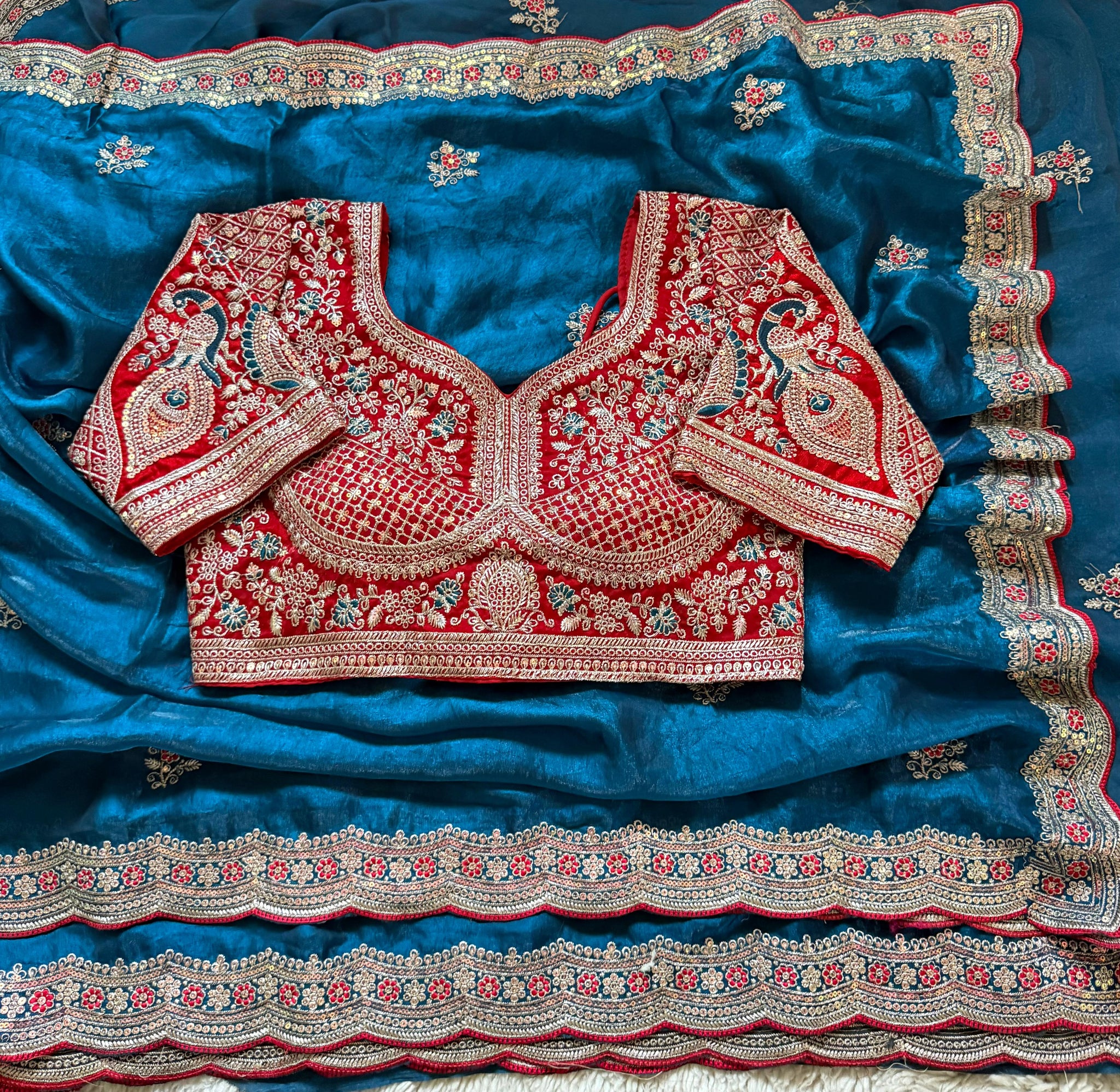 Premium Space Silk Saree with Multi Sequence & Thread Embroidery Designer Blouse