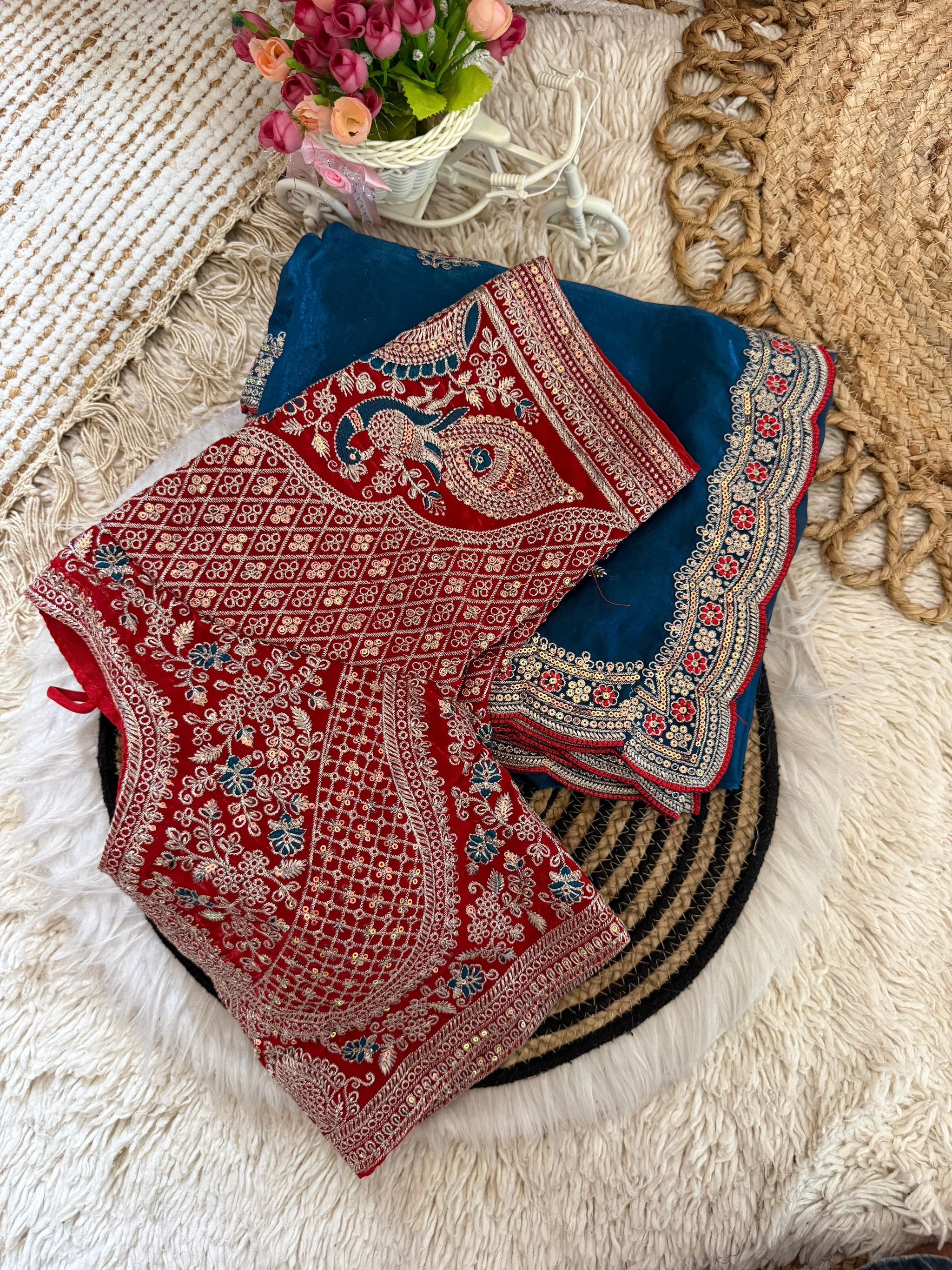 Premium Space Silk Saree with Multi Sequence & Thread Embroidery Designer Blouse