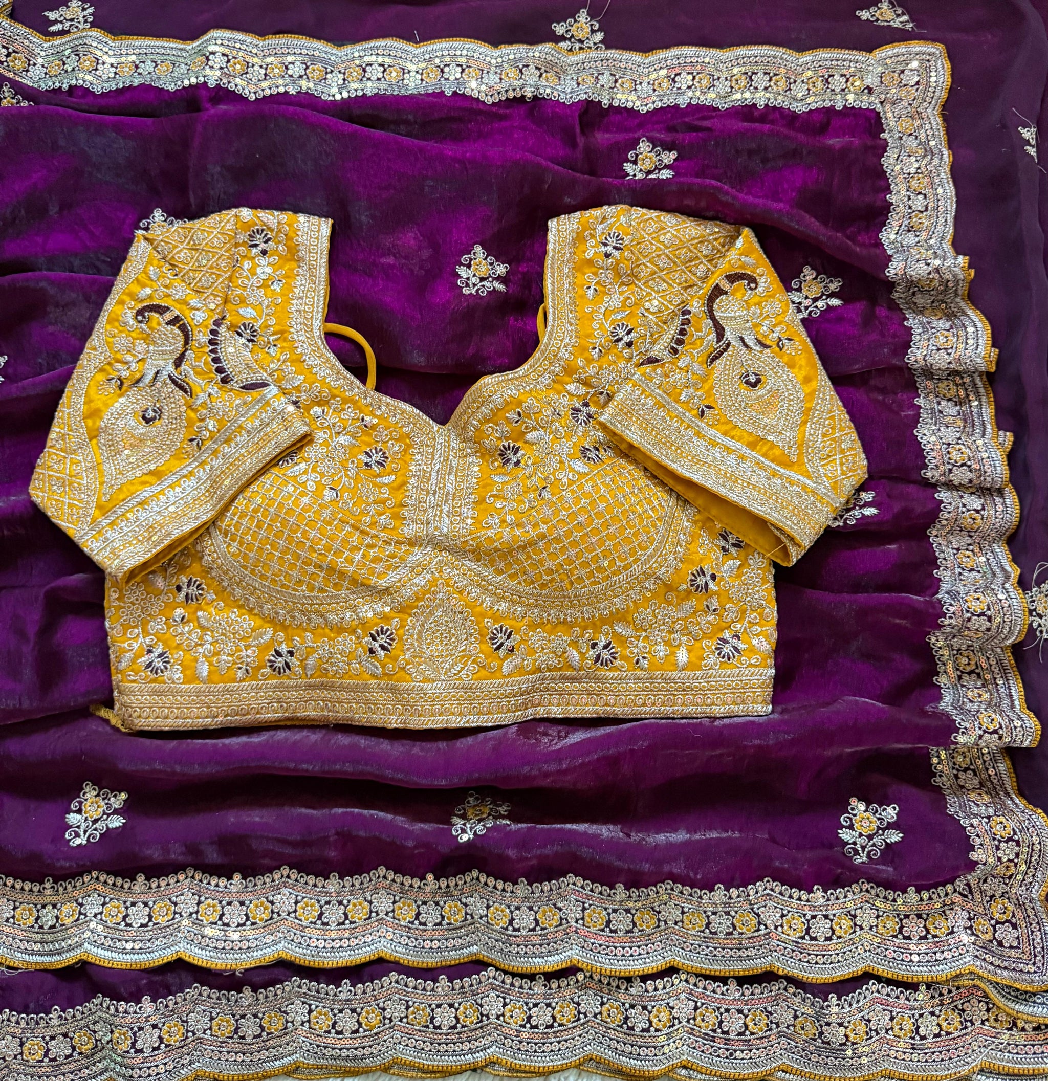 Premium Space Silk Saree with Multi Sequence & Thread Embroidery Designer Blouse