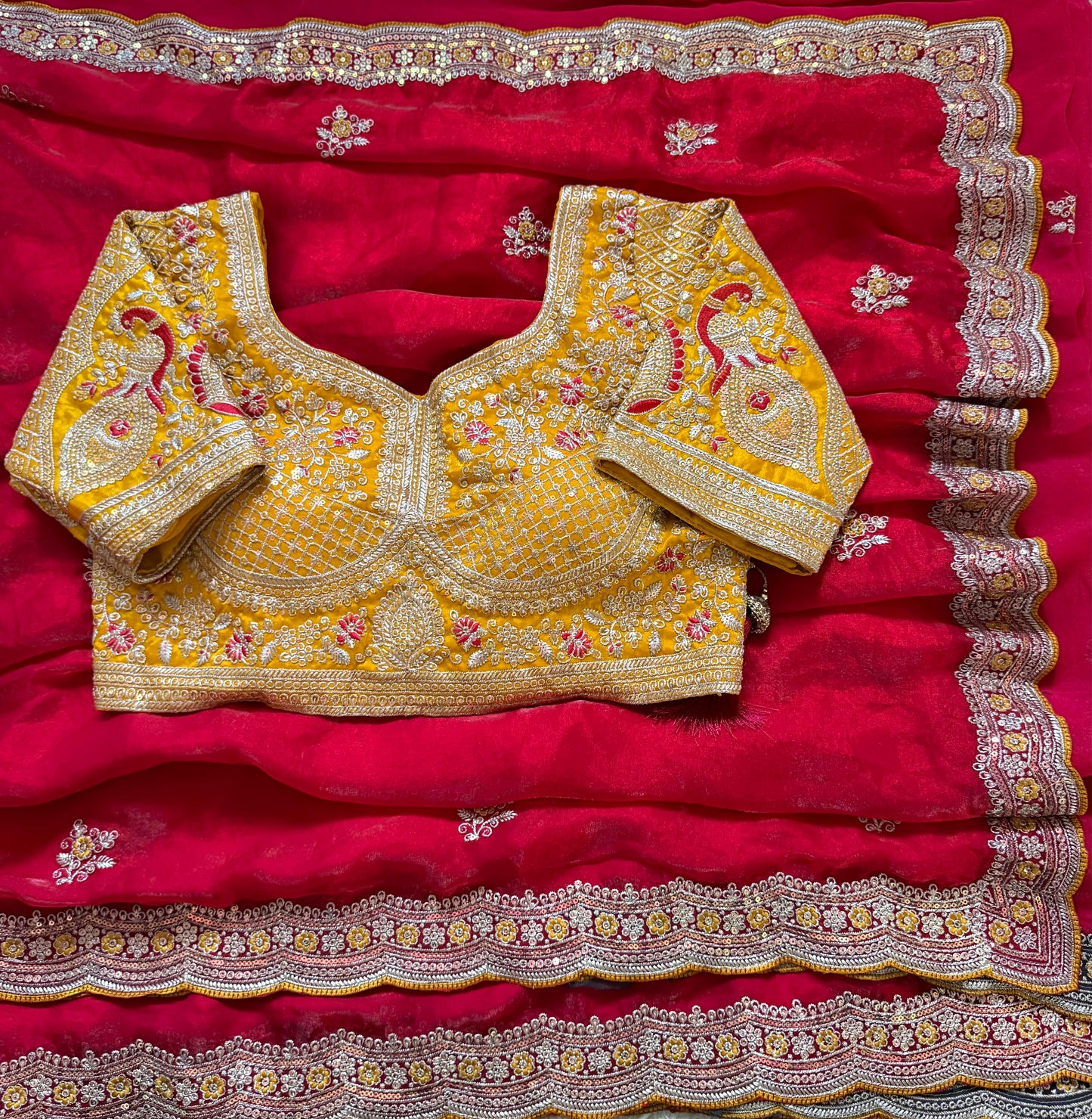 Premium Space Silk Saree with Multi Sequence & Thread Embroidery Designer Blouse
