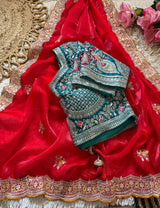 Premium Space Silk Saree with Multi Sequence & Thread Embroidery Designer Blouse