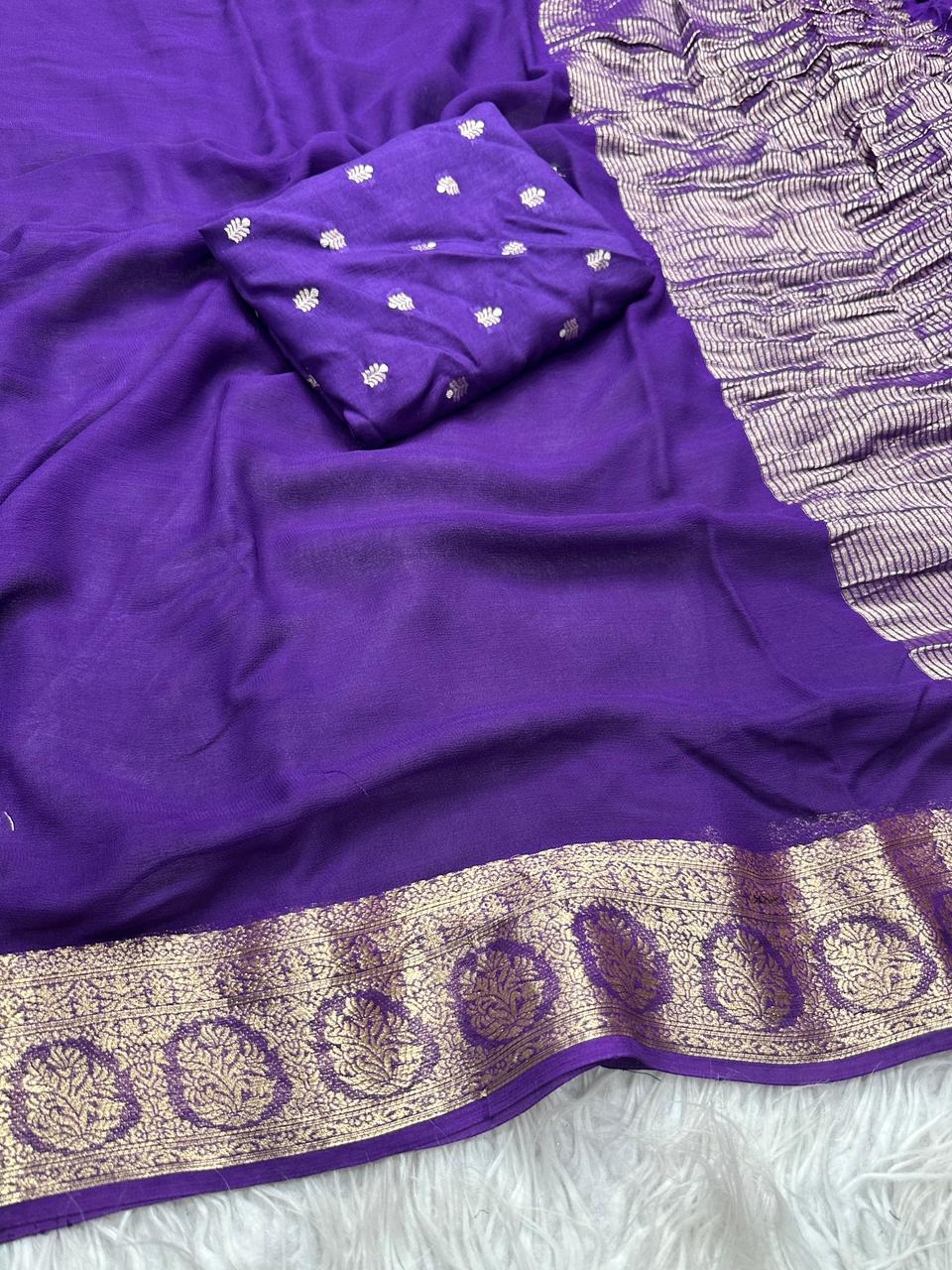 Premium Viscose Georgette Saree with Elegant Pallu & Jacquard Blouse