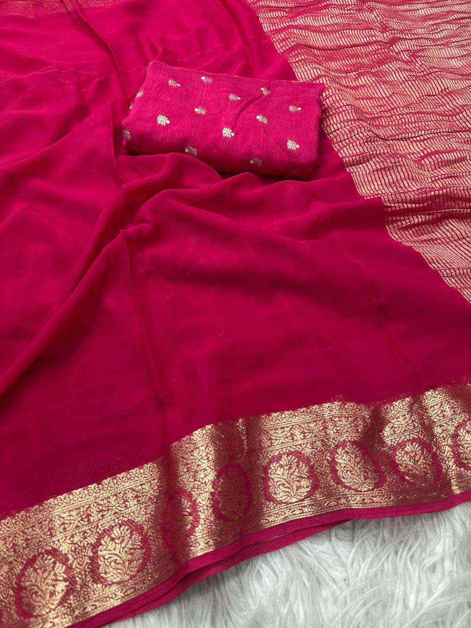 Premium Viscose Georgette Saree with Elegant Pallu & Jacquard Blouse