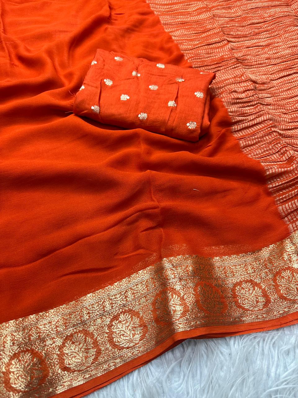 Premium Viscose Georgette Saree with Elegant Pallu & Jacquard Blouse