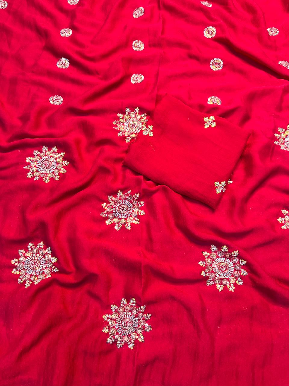 Fancy Crush Fabric Saree with Handwork Butti C Pallu and Running Blouse