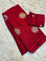 Fancy Crush Fabric Saree with Handwork Butti C Pallu and Running Blouse