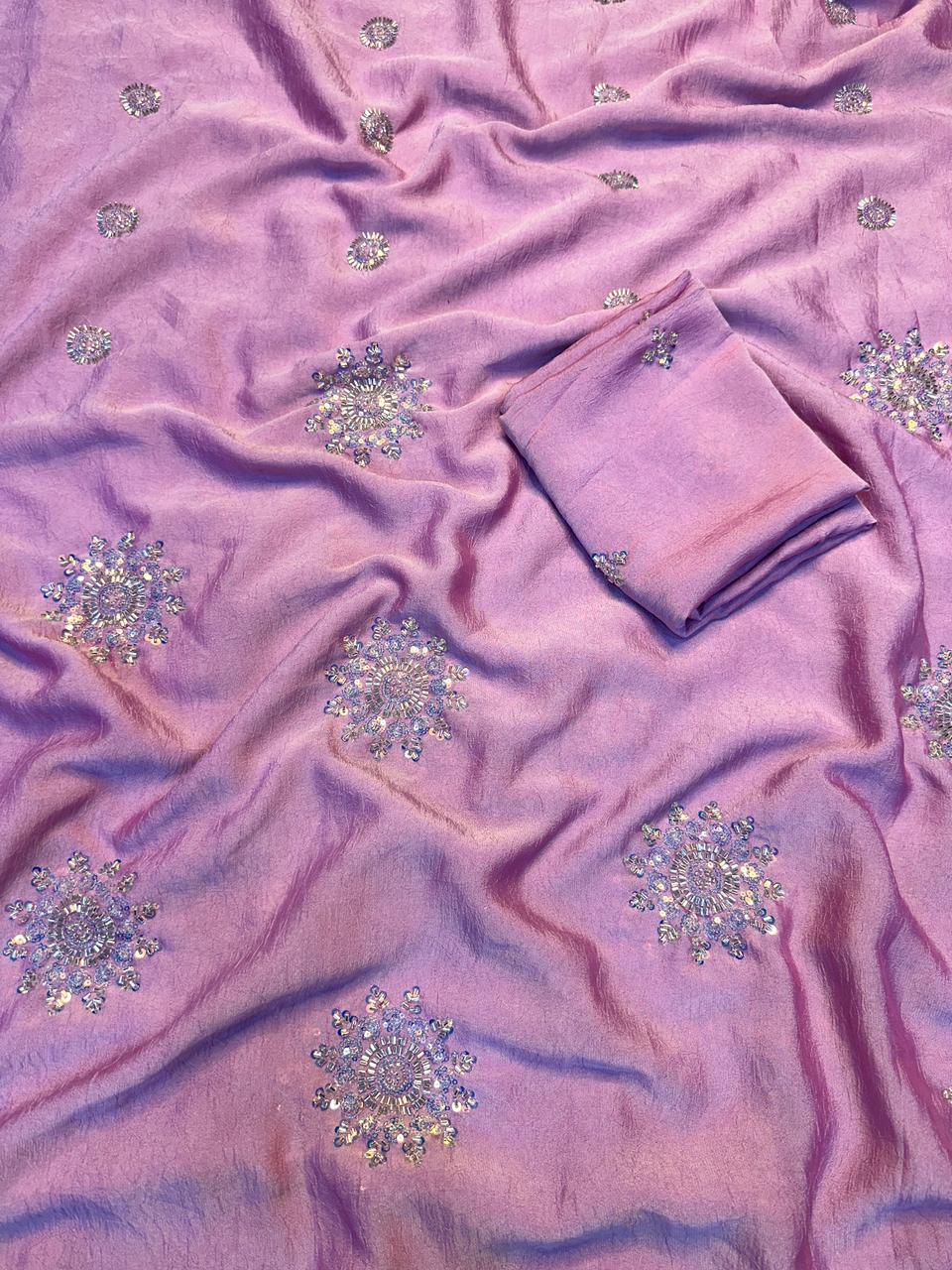 Fancy Crush Fabric Saree with Handwork Butti C Pallu and Running Blouse