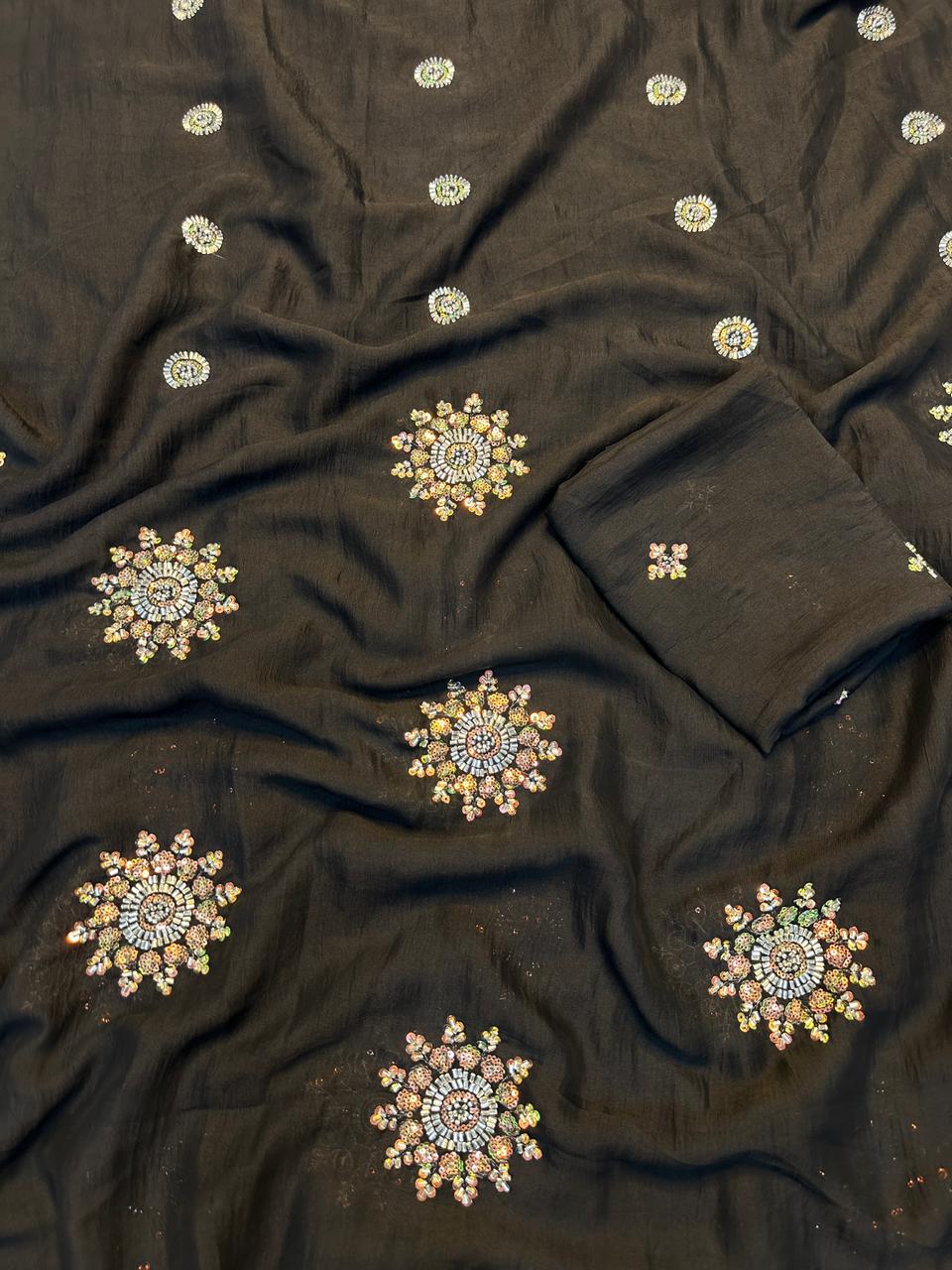 Fancy Crush Fabric Saree with Handwork Butti C Pallu and Running Blouse