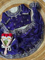 Soft Satin Embroidered Saree with Sequins Jari Work & Scallop Border Designer Stitch Blouse