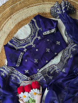 Soft Satin Embroidered Saree with Sequins Jari Work & Scallop Border Designer Stitch Blouse