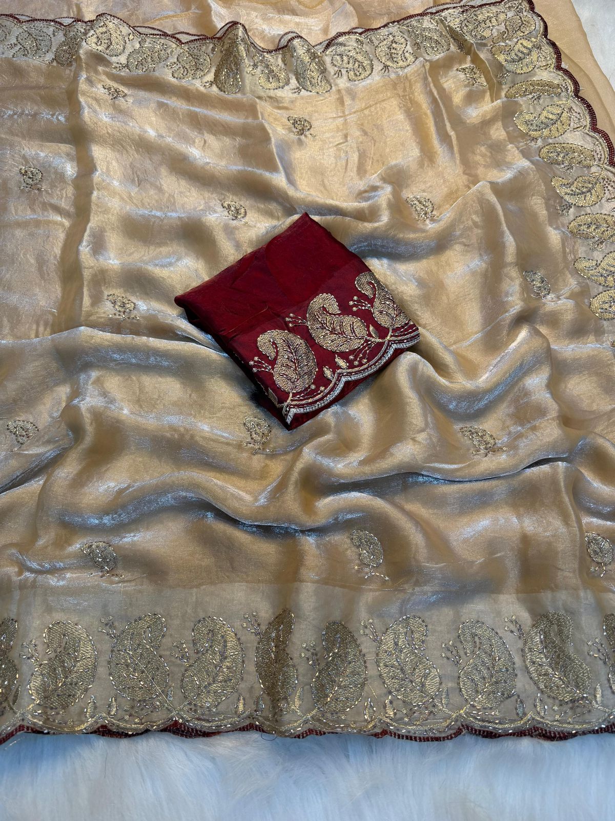 Elegant Space Silk Embroidered Saree with Sequins Bits Work Blouse