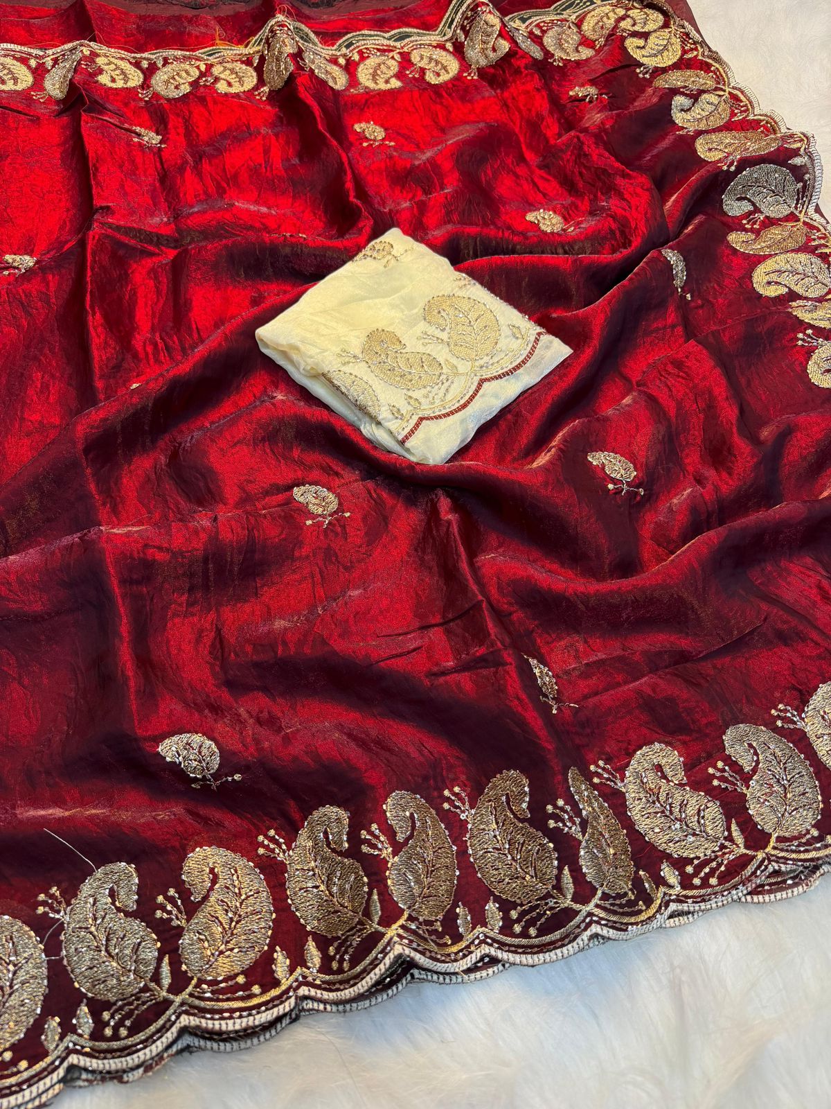 Elegant Space Silk Embroidered Saree with Sequins Bits Work Blouse