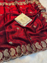 Elegant Space Silk Embroidered Saree with Sequins Bits Work Blouse