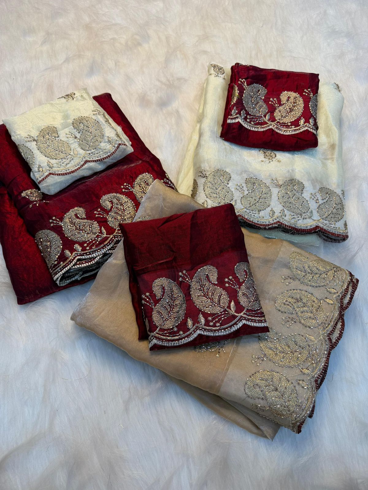 Elegant Space Silk Embroidered Saree with Sequins Bits Work Blouse