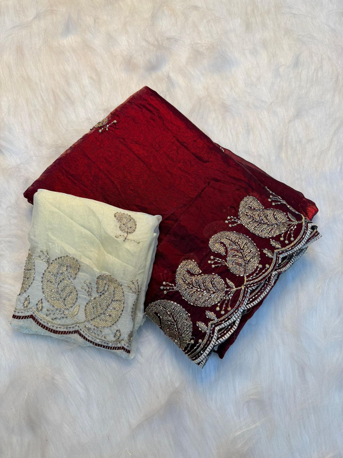 Elegant Space Silk Embroidered Saree with Sequins Bits Work Blouse