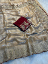 Elegant Space Silk Embroidered Saree with Sequins Bits Work Blouse