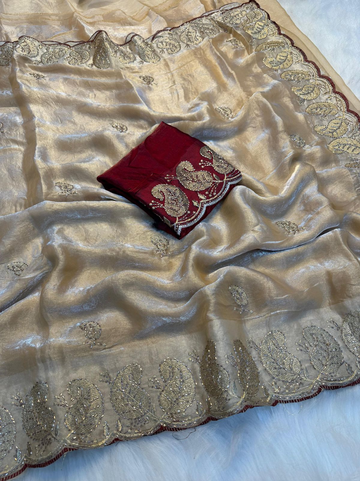 Elegant Space Silk Embroidered Saree with Sequins Bits Work Blouse