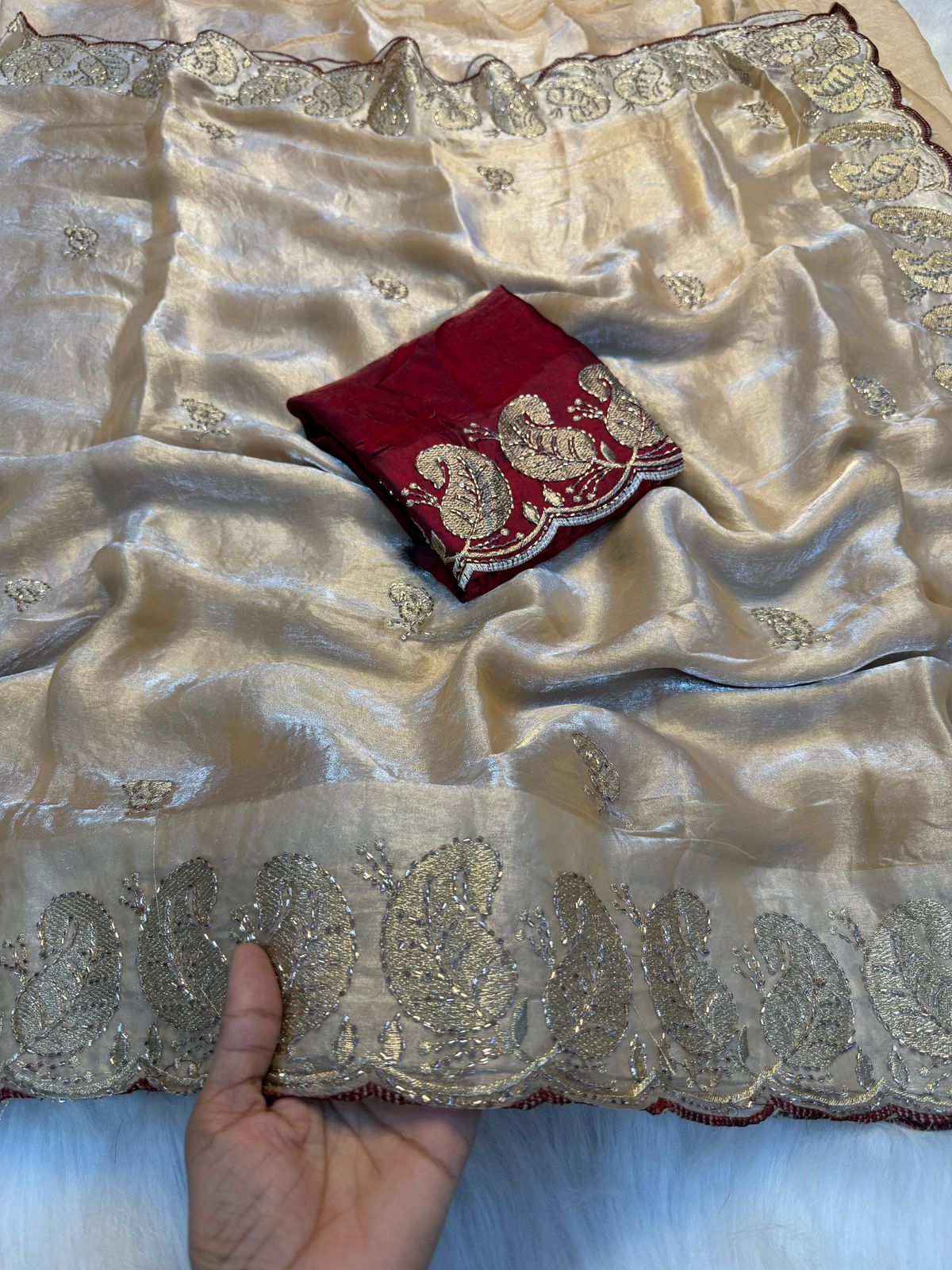 Elegant Space Silk Embroidered Saree with Sequins Bits Work Blouse