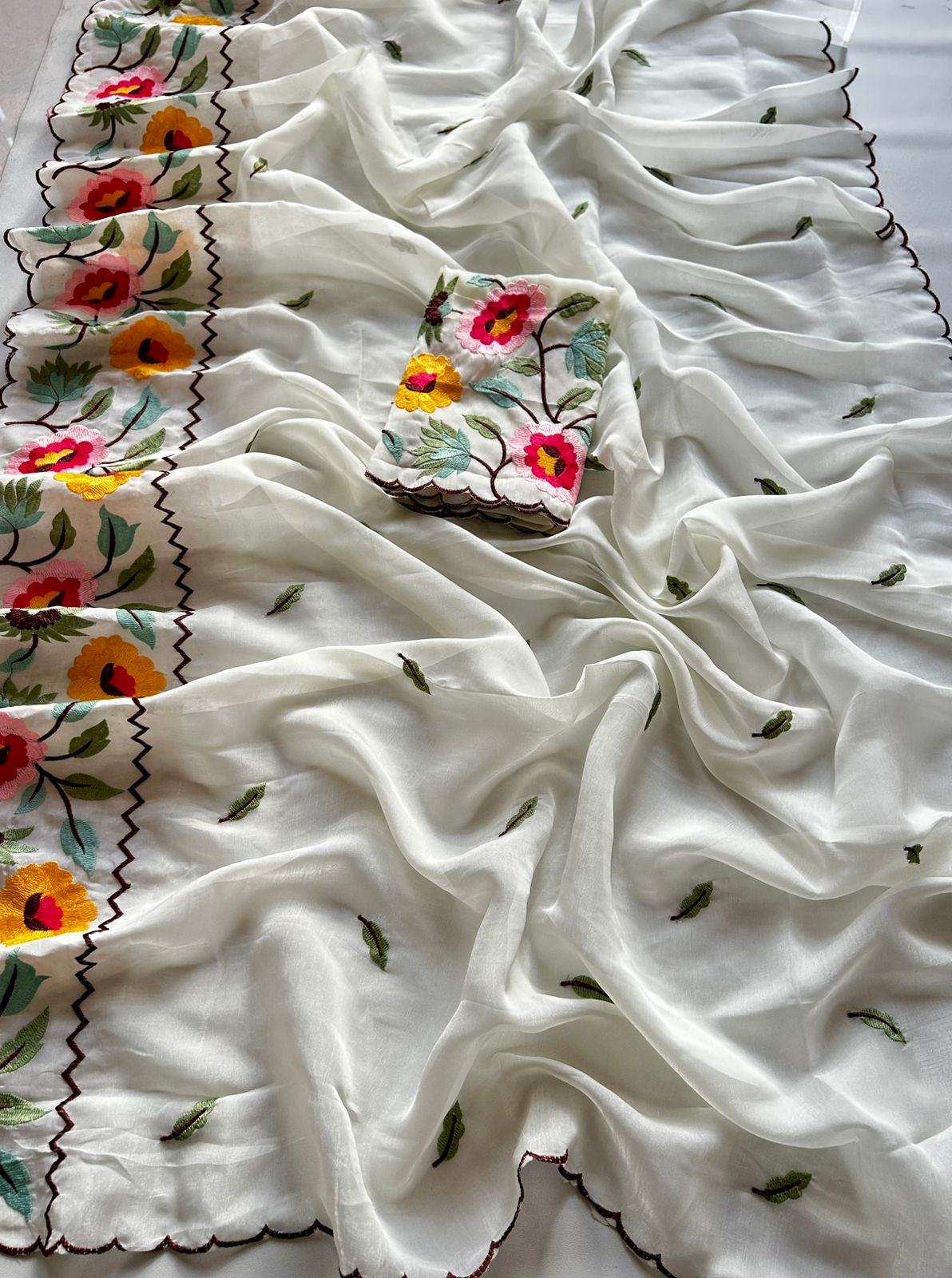 Premium Tissue Organza Saree with Heavy Floral Embroidery Designer Blouse